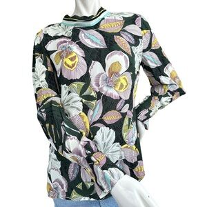 Reiss Floral Print Chiffon Multicolor Avant Garde Blouse Size 4